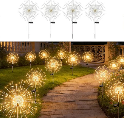 Solar Firework Lights for Outside, 150 LED 8 Modes Fireworks Solar Fairy Lights Outdoor Flowers for Garden Yard Patio Pathway Wedding Christmas Diwali Easter Party Decor Warm White(4 Pack)