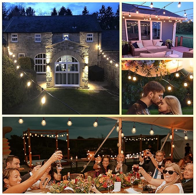 100FT String Lights for Outside with 30+2 Bulbs, Remote & Dimmer, Patio String Lights with 3 Light Modes & Timer | Lumora