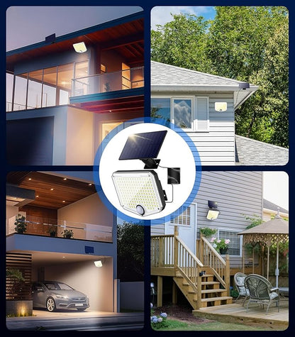 MoKo Motion Sensor Outdoor Lights - 222 LED Super Bright Solar Lights Outdoor with Remote Control & 16.4 Ft Cable 3000mah Waterproof Flood Lights Outdoor for Wall Patio Yard Garage Garden, 3 Pack