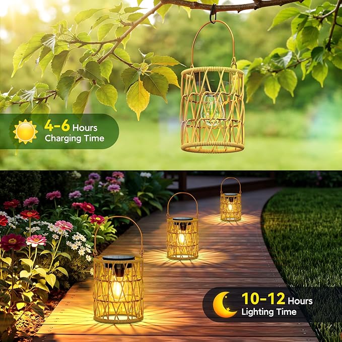 KOOPER 8 Pack Taller Solar Pathway Lights Outdoor 2 Pack Hanging Solar Lanterns Outdoor Waterproof