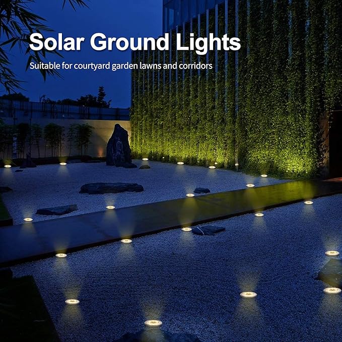 Pozzolanas 12 Pack Solar Ground Lights - 8 LED, Warm White, In-Ground Landscape Lights for Pathway, Yard, Walkway | Lumora