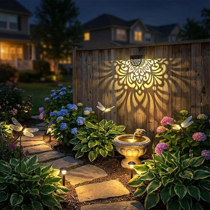4 Pack Solar Fence Lights Outdoor Wall Lights Plastic Solar Powered Deck Step Stair Lights Mandala Theme Waterproof Fence Solar Light for Garden Post Patio Yard Decor, Gardening Gifts for Women Mom