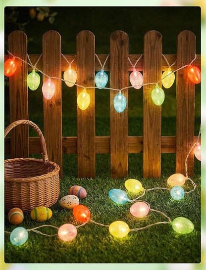 8.5Ft Easter Egg String Lights Plug in, Outdoor Easter Decorations String Lights with 10 LED Multicolor Glitter Egg Light, Hanging Pastel Easter Lights for Indoor Home Spring Patio Garden Party Decor
