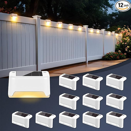 SOLPEX Solar Deck Lights Outdoor Waterproof 12Pack, Solar Powered Step Lights for Outside Stairs, Step, Fence, Yard, Patio, and Pathway(Warm White)