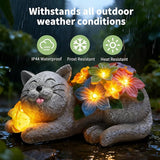Solar Garden Outdoor Statues Cat Figurine Lights - Yard Decorations for Patio,Balcony,Lawn Ornaments - Unique | Lumora