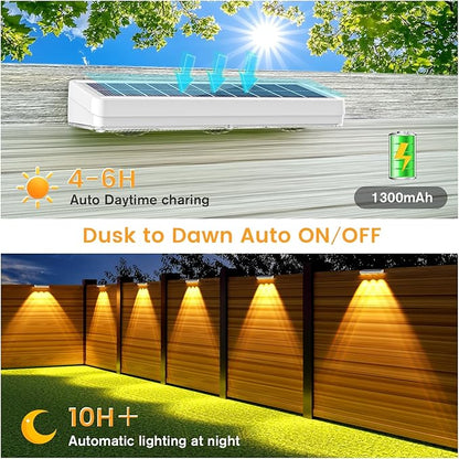 Solar Fence Lights Outdoor,1300mAh, 8pack,Warm/Natural/Cool White,IP65 Waterproof,Fence Lights Solar Powered,Solar Lighting for Deck, Backyard, Railing(White)