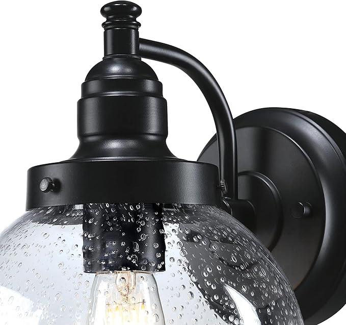 Westinghouse 6121300 Eddystone Traditional One Light Outdoor Wall Fixture, Matte Black Finish, Clear Seeded Glass