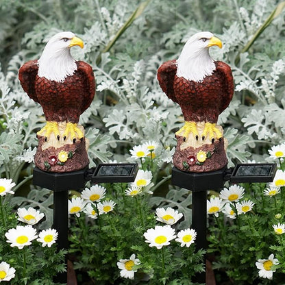 SmilingTown Solar Garden Lights Resin Warm White LED Figure Waterproof Decorations with Stake for Outdoor Yard Pathway Outside Patio Lawn Decor 2 Pack (Eagle)