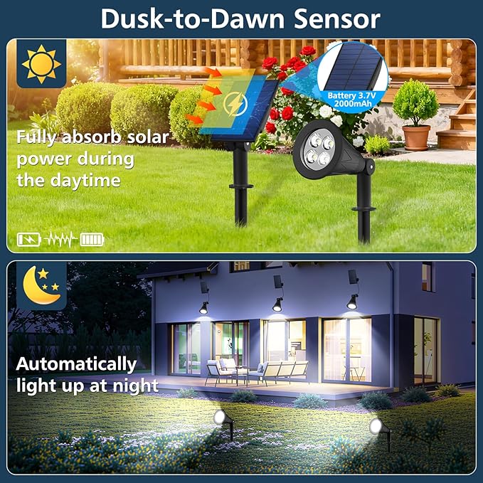 T-SUNUS Christmas Solar Powered LED Spot Light White 6000K, Separated Panel with 9.8ft Cable IP65 Waterproof | Lumora