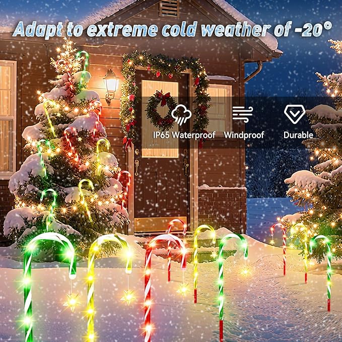2025 Upgraded Christmas Decorations Outdoor Solar Candy Cane Lights, 10 Modes Waterproof Solar Christmas Pathway Lights with USB Charge, 28 FT 72 LEDs Outdoor Xmas Decor for Yard Lawn Porch Holiday