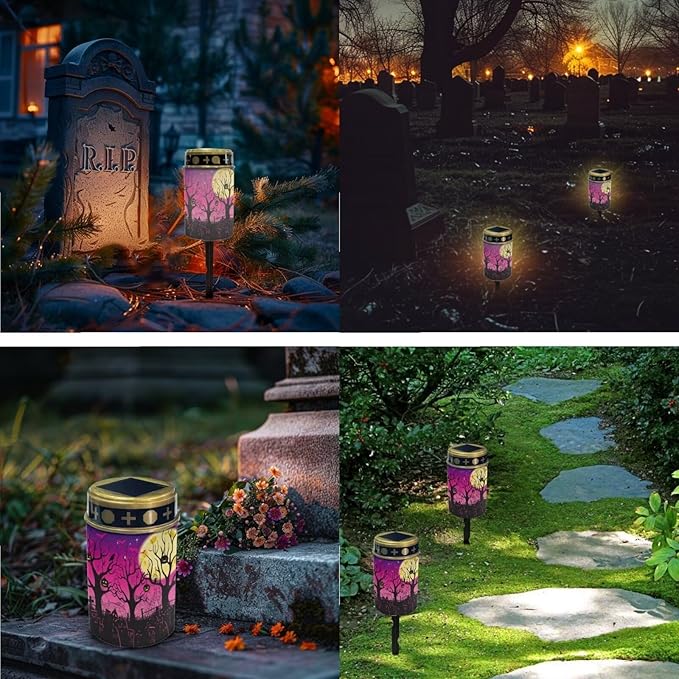 Halloween Outdoor Solar Lights Waterproof Cemetary Solar Light 2 Pcs Solar Lights for Cemetery Gravesite Memorial Solar Lights for Graves