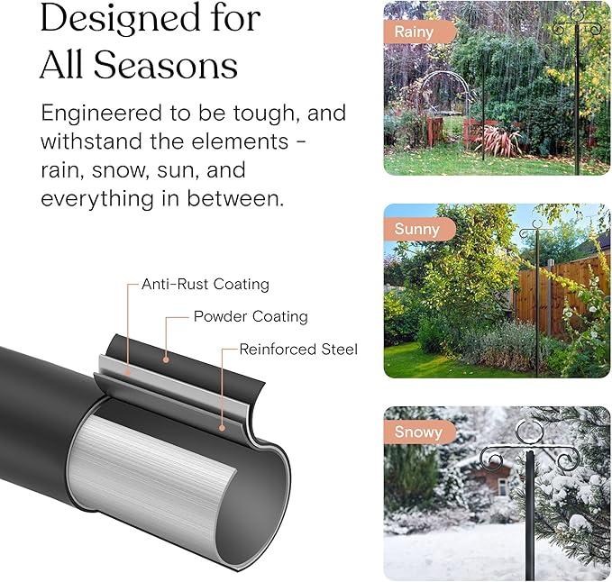 Brightech 2-Pack 10FT String Light Poles for Outdoor Use, Heavy Duty Metal Poles with Fork Base for Hanging Patio | Lumora
