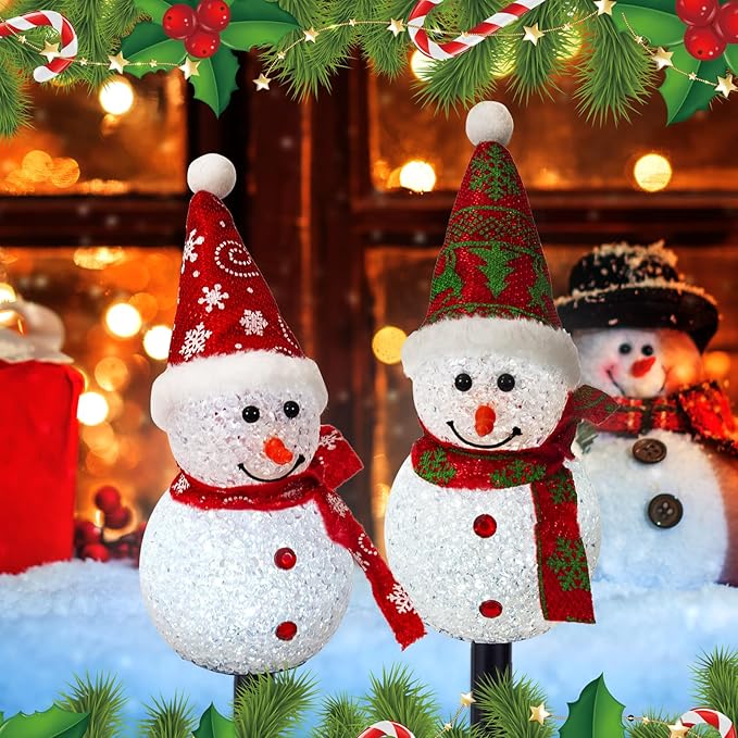 Solar Christmas Pathway Lights Outdoor Decor, Set of 3 Led Snowman Stake Lights, Waterproof Walkway Landscape Light for Winter Yard, Garden, Solar Christmas Decorations