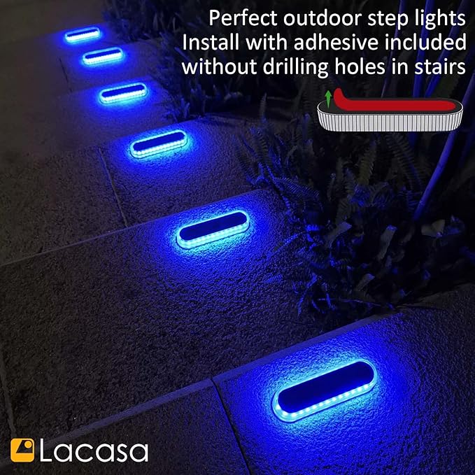 Lacasa Solar Dock Lights Marine 4-Pack - Solar Powered Blue LED Deck & Step Lights, IP68 Waterproof for Patio, Walkway, Pathway, Backyard
