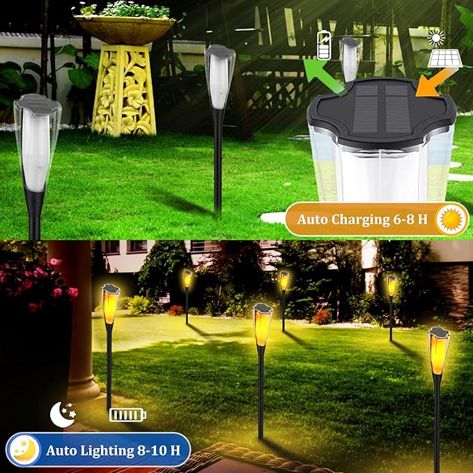 AVEKI Solar Torch Lights Outdoor, 2 Pack Flickering Flame Lights with Adjustable Height Extension Rod, Waterproof Outdoor Decorative Pathway Light for Garden Yard Lawn Patio (Black-2 Pack)
