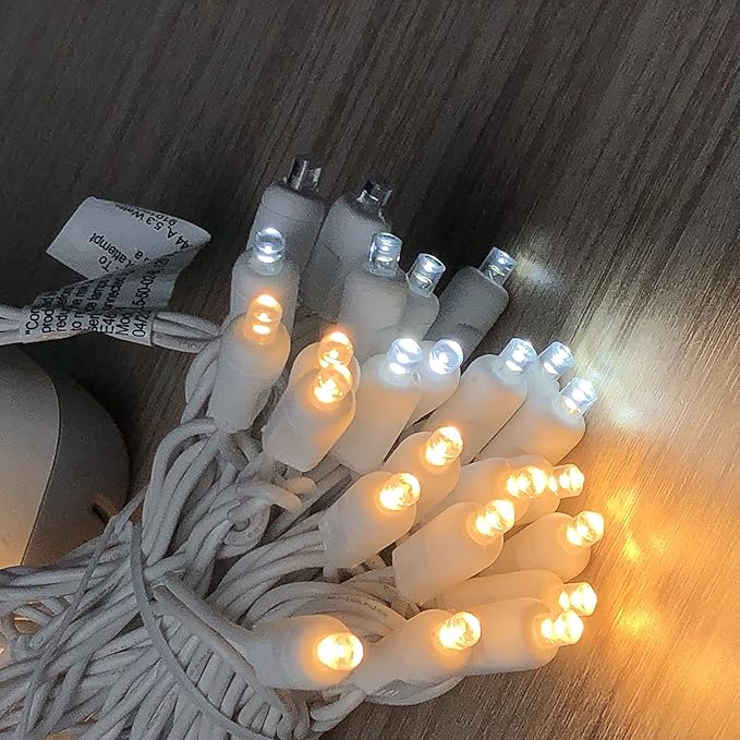 5MM Christmas Lights Warm White and Cool White LED String Lights, 50 LEDs 120V UL, 17FT White Wire Christmas Lights | Lumora
