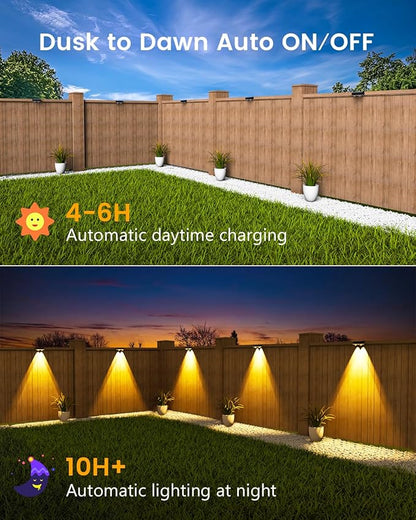 Solar Fence Lights Outdoor Waterproof, 80 Lumens Solar Lights for Fence with Warm White & RGB 8 Colors,Outdoor Solar Light for Deck, Patio, Backyard, Fence, Railing (8-Pack-Black)