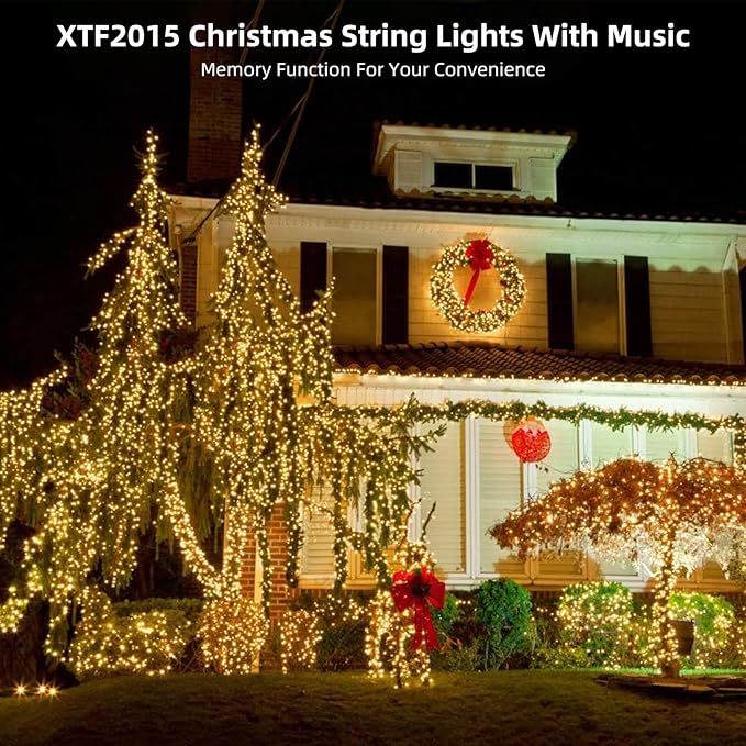 XTF2015 Music Christmas String Lights 105ft 300 LED, Warm White Christmas Tree Light with Music，End to End Plug in | Lumora