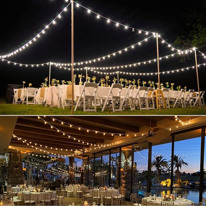 White String Lights Outdoor 100FT G40 Globe String Lights White Cord, 50+2 Spare Replaceable Bulbs, for Patio Backyard Gazebo Porch, Connectable, Zip Ties Included, White Wire
