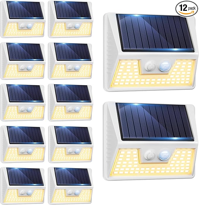 12 Pack Solar Lights Outdoor Motion Sensor, Waterproof Fence Lights with 3 Lighting Mode, Warm White LED Deck | Lumora