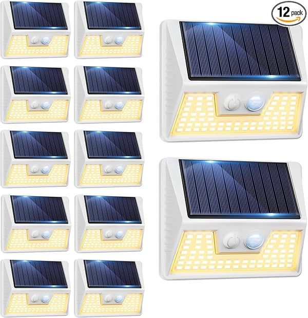 12 Pack Solar Lights Outdoor Motion Sensor, Waterproof Fence Lights with 3 Lighting Mode, Warm White LED Deck | Lumora