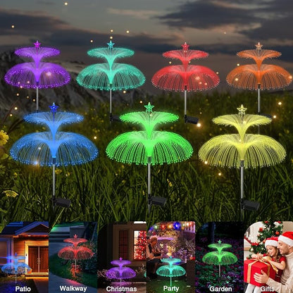 Solar Garden Lights 3 Pack 7 Color Changing Solar Outdoor Light Waterproof Double Jellyfish Star Solar Flowers Lamp Yard Decor Yard Experience! Solar Outdoor Lights Your Patio, Pathways Holiday Decor