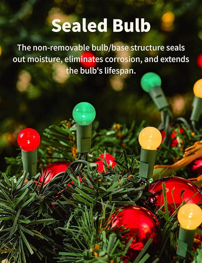 BOHON Christmas Lights Outdoor 24FT 70 LED G15 Red White and Green Globe String Lights Plug in with Pastel Bulb Green Wire for Indoor Patio Xmas Tree Garland Wreath Decor, Waterproof