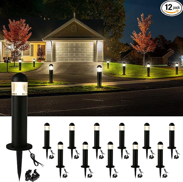 12 Pack Low Voltage Landscape Pathway Lights Wired, Outdoor Modern 12V LED Bollard Lights for Driveway Garden | Lumora