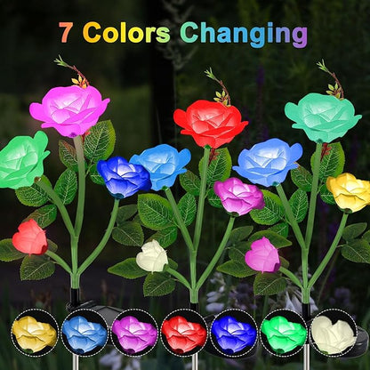 Solar Lights Outdoor for Garden Decor Waterproof - 2 Pack with 8 Rose Lights Decorative 7 Color Changing for Valentines Day Yard Patio Pathway Decoration