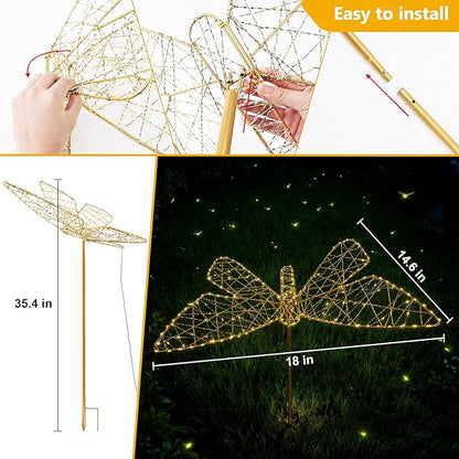 Flacchi Solar Lights Outdoor - Solar Garden Lights Butterfly Decor with 240LED, Solar Powered Iron Waterproof Easy to Install for Pathway Garden Decorations Patio Decor Yard Decoration