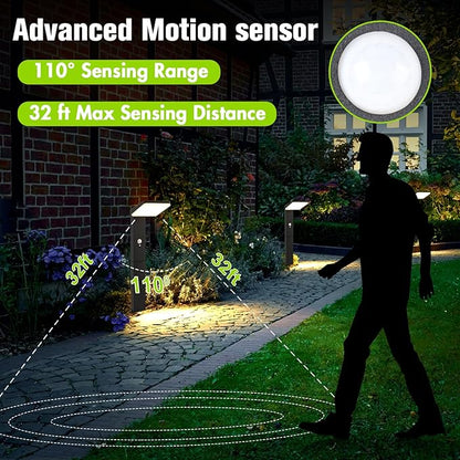 Solar Motion Pathway Lights Outdoor, 2 Pack Solar Powered Garden Lights Waterproof, 72 LED 600 Lumens Super Bright Motion Sensor Solar Path Light, Aluminum Black Garden Light with Groundstake