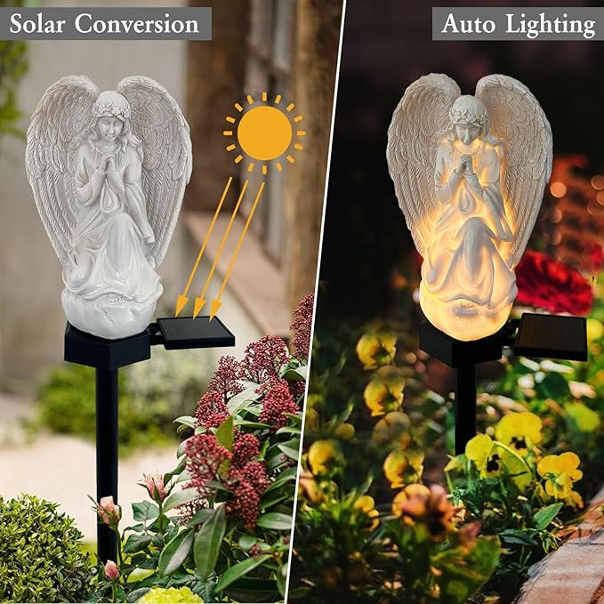 Solar Garden Angel/Cardinal Lights, Waterproof Outdoor Garden Statue Decorations Solar Lights for Cemetery Gravesite Grave Outside Yard Patio Lawn Porch