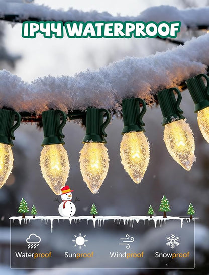 Abeja C7 Clear Christmas Lights Warm White, 25Ft Outdoor Incandescent String Lights with 27 Bulbs(2 Spare), Green Wire Connectable Vintage Decor Light for Patio, Christmas Party, House