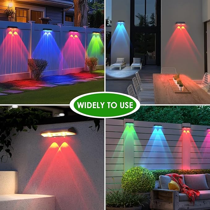 Solar Fence Lights Outdoor Waterproof Led RGB Color Changing Solar Outdoor Lights, Fence Solar Powered Light for Outside, Backyard, Wall, Patio, Deck Railing, Stair (8 Pack)