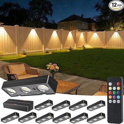 Solar Fence Lights with Remote 12 Pack, Color Changing RGB & Warm White, 12 Dynamic Modes, IP65 Waterproof, Solar Lights for Fence, Deck, Backyard, Patio Holiday & Party Decoration