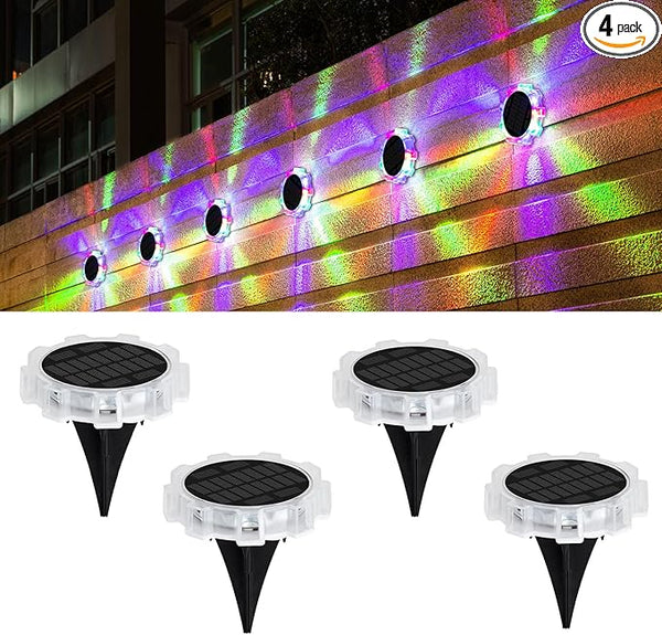 4 Pack Mini Solar Ground Lights Outdoor, LED Flat Solar Disc Lights IP65 Waterproof Anti-Rust, Solar Powered | Lumora