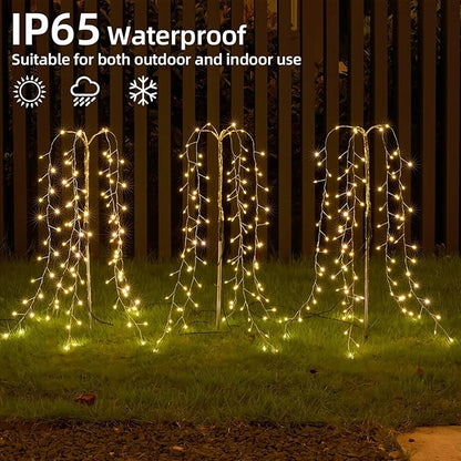 Outdoor Solar Garden Lights, 300 LED Multicolor Fairy Lights, Waterproof Outdoor Decoration, 23.6 Inch Willow Tree Lights for Garden, Patio, Path, Party, Christmas. (Warm White)