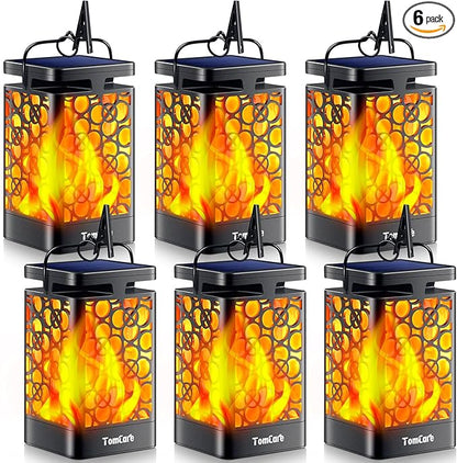 TomCare Solar Lanterns Outdoor Upgraded Flickering Flame Waterproof Hanging Lanterns Decorative Solar Powered LED Lights for Patio Deck Yard, 6 Pack