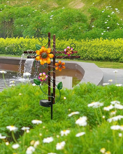 Putuo Decor Cross Outdoor Solar Garden Lights Decorative Metal Cross Garden Stake Light with LED Lights Waterproof for Yard Garden Pathway Remembrance Gifts, L087SN-0004383