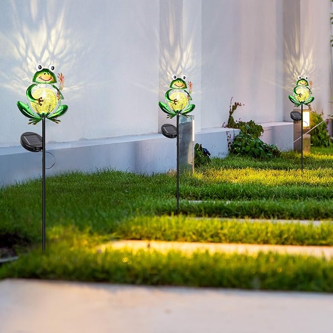 Litake Frog Solar Lights Outdoor Garden Decorative, Solar Frog Outdoor Decor for Garden, Auto ON/Off Solar Powered Stake Lights for Christmas Lawn Ornaments Patio Yard