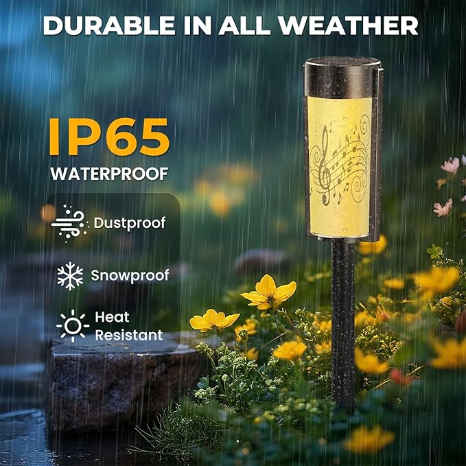 4 Pack Solar Pathway Lights Outdoor Waterproof Musical notes stave line symbols for staff music key note theme Treble Solar Garden Lights LED Landscape Lighting for Yard Walkway Lawn Garden Decor