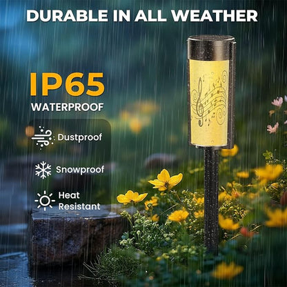 4 Pack Solar Pathway Lights Outdoor Waterproof Musical notes stave line symbols for staff music key note theme Treble Solar Garden Lights LED Landscape Lighting for Yard Walkway Lawn Garden Decor