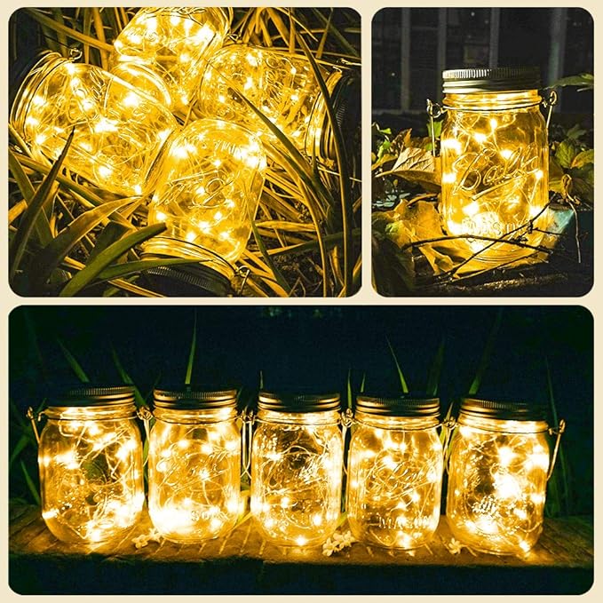 SunKite Solar Mason Jar Lights [Updated], 8 Pack 20 LED Waterproof Fairy Firefly Jar Lids String Lights with | Lumora