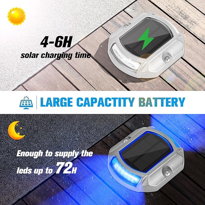 VOLISUN Solar Driveway Lights Dock Deck Lights 4-Pack,2 Colors in 1, LED Solar Powered Waterproof Outdoor Warning | Lumora