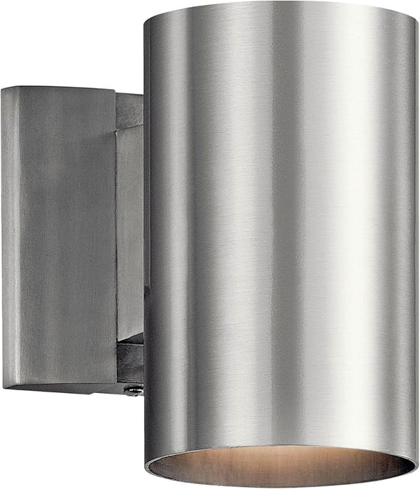 Kichler 9234BA Outdoor Cylinder Wall Mount Sconce DownLight, Brushed Aluminum 1-Light (5" W x 7" H) 65 Watts | Lumora