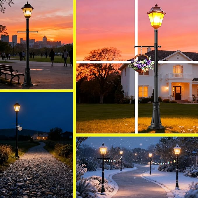 Universal Outdoor Post Light Pole with Hanging Arm, Black Cast Aluminum Pole with 2.36" Fitter Mount, 76in Tall | Lumora