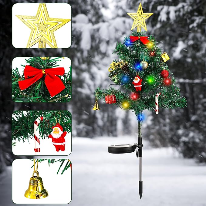 Baquler 2 Pcs Solar Christmas Tree Garden Stake Lights Outdoor Christmas Tree Yard Decorations Multicolor Solar Stakes for Pathway Lawn Patio Xmas Ornament(Novel Style)