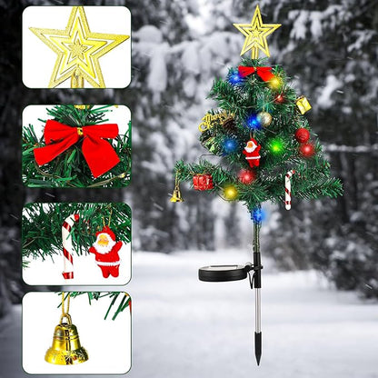 Baquler 2 Pcs Solar Christmas Tree Garden Stake Lights Outdoor Christmas Tree Yard Decorations Multicolor Solar Stakes for Pathway Lawn Patio Xmas Ornament(Novel Style)
