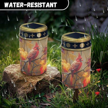 Cemetery Solar Lights for Grave Cardinal Bird Grave Decorations for Cemetery Auto On/Off LED Solar Light for Cemetery Decor Memorial Gifts