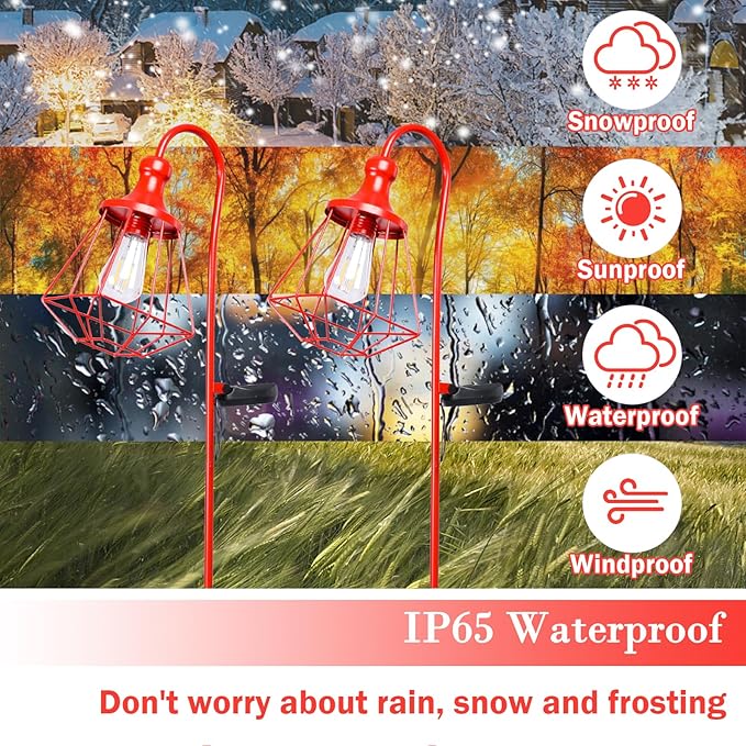 Solar Lights Outdoor Decorative Solar Retro Metal Lantern Yard Stake Decorative Path Light for Walkway Pathway Lawn Patio Yard Decorations Red 2 Pack